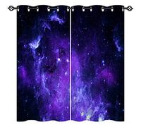 ANHOPE Galaxy Curtains Eyelet 80% Blackout Room Darkening Curtains with Space Purple Black Nebula Print Pattern Thermal Insulated Window Drapes for Kids Bedroom Living Room 46 x 54 Inch Drop 2 Panels