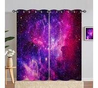 ANHOPE Galaxy Curtains Eyelet Soft Thermal Insulated Blackout Curtains Purple Pink Space Nebula Stars Print Pattern Ring Top Drapes for Kids Bedroom Living Room 55 x 72 Inch Drop 2 Panels
