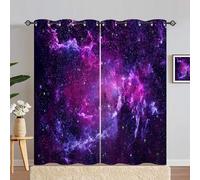 ANHOPE Galaxy Curtains Eyelet Soft Thermal Insulated Blackout Curtains Universe Space Purple Pink Nebula Stars Print Pattern Ring Top Window Drapes for Kids Bedroom Living Room 46 x 72 Inch 2 Panels