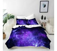 ANHOPE Galaxy Duvet Cover Set 3 Piece Bedding Set with 2 Pillowcases Space Purple Black Nebula Print Pattern Soft Breathable Microfibre Quilt Cover with Zipper Closure Single