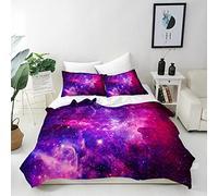 ANHOPE Galaxy Duvet Cover Set Soft Comforter Cover Purple Pink Nebula Stars Print Pattern 3 Piece Bedding Set with Pillowcase All Season Quilt Cover with Zipper for Kids Adults Double Size