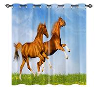 ANHOPE Galloping Horse Blackout Thermal Curtains 2 Panels W 46" x L 54" | Eyelet Top, Steed Grassland Nature Landscape Print, 80% Black out, Soundproof, Printed Window Drapes for Bedroom Living Room