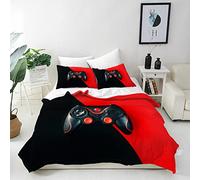 ANHOPE Gamer Duvet Cover Set Soft Lightweight 3Pcs Bedding Set with 2 Pillowcase Black Red Video Game Gamepad Controller Print Pattern Kids Boys Girls Teens Gaming Quilt Cover with Zipper Single Size
