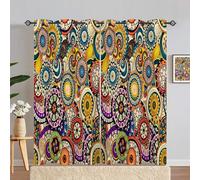 ANHOPE Geometric Flower Curtains Eyelet Soft Thermal Insulated Blackout Curtains Colorful Ethnic Art Floral Print Pattern Ring Top Window Drapes for Bedroom Living Room 55 x 84 Inch Drop 2 Panels