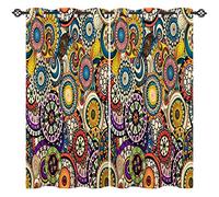 ANHOPE Geometric Flower Curtains Eyelet Soft Thermal Insulated Blackout Curtains Colorful Ethnic Art Floral Print Pattern Ring Top Window Drapes for Bedroom Living Room 66 x 54 Inch Drop 2 Panels