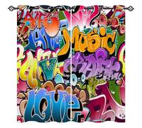 ANHOPE Graffiti Curtains Eyelet 80% Blackout Room Darkening Curtains Hip Hop Hippie Doodle Print Pattern Light Blocking Window Drapes for Kids Boys Girls Bedroom Living Room 42 x 63 Inch Drop 2 Panels