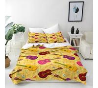 ANHOPE Guitar Duvet Cover Set Soft Microfibre Polyester Quilt Cover 3 PCS Bedding Set with 2 Pillowcase Colorful Music Notes Print Pattern Comforter Cover with Zipper Closure Single (135 x 200 cm)