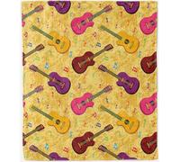 ANHOPE Guitar Throw Blanket Soft Lightweight Flannel Blanket for Couch Sofa Bed Colorful Music Notes Print Pattern All Season Decorative Throw for Kids Adults Single 130 x 150 cm