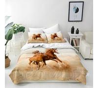 ANHOPE Horse Duvet Cover Set Soft Comforter Cover with Animal Mare Pony Running Print Pattern 3 Piece Bedding Set with Pillowcase All Season Decorative Quilt Cover with Zipper for Kids Adults Double