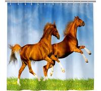 ANHOPE Horse Shower Curtain Mould and Mildew Resistant Waterproof Bathtub Drapes Animal Running on Grassland Print Pattern Polyester Fabric Bathroom Curtain with 12 Hooks 180 x 200 cm