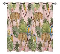 ANHOPE Jungle Animal Curtains Eyelet Ring Top Blackout Thermal Insulated Curtains Tropical Palm Leaf Leopard Parrot Print Pattern Soft Window Drapes for Bedroom Living Room 66 x 54 Inch 2 Panels