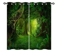 ANHOPE Jungle Curtains Eyelet Blackout Thermal Insulated Curtains Tropical Rainforest Forest Print Pattern Soft Soundproof Privacy Window Drapes for Bedroom Living Room 52 x 63 Inch 2 Panels