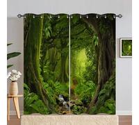 ANHOPE Jungle Curtains Eyelet Soft Thermal Insulated Blackout Curtains Deep Tropical Rainforest Forest Tree Print Pattern Ring Top Drapes for Bedroom Living Room 46 x 90 Inch Drop 2 Panels