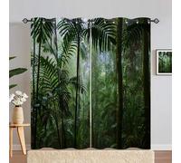ANHOPE Jungle Curtains Eyelet Soft Thermal Insulated Blackout Curtains Tropical Rainforest Forest Landscape Print Pattern Ring Top Window Drapes for Bedroom Living Room 55 x 72 Inch 2 Panels