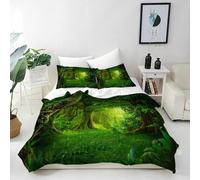 ANHOPE Jungle Duvet Cover Set 3 Pcs Microfibre Bedding Set with 2 Pillowcases Tropical Rainforest Forest 3D Print Pattern Soft Breathable Quilt Cover with Zipper Closure Single