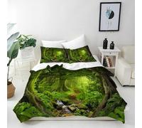 ANHOPE Jungle Duvet Cover Set Soft Breathable Microfibre Quilt Cover with 2 Pillowcase Deep Tropical Rainforest Forest Tree Print Pattern 3 Pcs Bedding Set with Zipper Closure King 230 x 220 cm