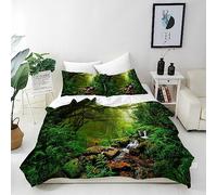 ANHOPE Jungle Duvet Cover Set Soft Lightweight Microfibre Polyester 3 Piece Bedding Set with 2 Pillowcase Tropical Rainforest Forest Print Pattern All Season Quilt Cover with Zipper Closure Double