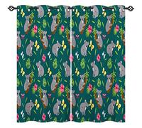 ANHOPE Koala Curtains Eyelet Thermal Insulated Blackout Curtains Jungle Wildlife Animal Koala Bear Leaf Flower Print Pattern Ring Top Drapes for Kids Bedroom Living Room 46 x 54 Inch Drop 2 Panels
