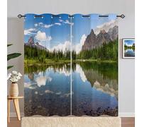 ANHOPE Lake Curtains Eyelet Soft Thermal Insulated Blackout Curtains Nature Landscape Mountain Lake Forest Scene Print Pattern Ring Top Window Drapes for Bedroom Living Room 55 x 84 Inch Drop 2 Panels