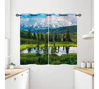 ANHOPE Landscape Curtains Eyelet 80% Blackout Room Darkening Curtains with Nature Scenery Snow Mountain Print Pattern Light Blocking Window Drapes for Bedroom Living Room 28 x 54 Inch Drop 2 Panels