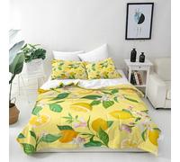 ANHOPE Lemon Duvet Cover Set Soft 3 Piece Bedding Set with Tropical Fruit Leaf Print Pattern Comforter Cover Pillowcase All Season Decor Quilt Cover with Zipper for Kids Adults Double
