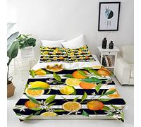 ANHOPE Lemon Orange Duvet Cover Set Soft Comforter Cover Tropical Fruit Print Pattern 3 Piece Bedding Set with Pillowcase All Season Decor Quilt Cover with Zipper for Kids Adults King Size