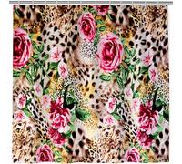 ANHOPE Leopard Shower Curtain Waterproof Polyester Fabric Bathroom Curtain Cheetah Stripe Flower Bath Drapes Mould and Mildew Resistant Bathtub Decor Set with 12 Hooks 180 x 200 cm