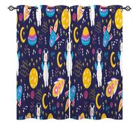 ANHOPE Llama Curtains Eyelet Ring Top Blackout Thermal Insulated Curtains Cute Space Animal Lama Alpaca Moon Stars Print Pattern Soft Window Drapes for Bedroom Living Room 46 x 54 Inch 2 Panels
