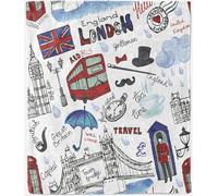 ANHOPE London Throw Blanket Soft Flannel Throw for Sofa Couch Bed Famous England Vintage Icons Print Pattern All Season Fluffy Lightweight Blanket for Kids Baby Toddler 100 x 130 cm