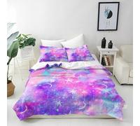 ANHOPE Marble Galaxy Duvet Cover Set 3 Piece Bedding Set with 2 Pillowcases Space Nebula Moon 3D Printed Pattern Soft Breathable Microfibre Quilt Cover with Zipper Closure Double