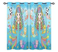 ANHOPE Mermaid Curtains Eyelet Ring Top Soft Thermal Insulated Blackout Curtains Princess Ocean Sea Animal Print Pattern Decorative Window Drapes for Bedroom Living Room 46 x 54 Drop Inch 2 Panels