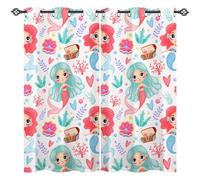 ANHOPE Mermaid Curtains Eyelet Thermal Insulated Blackout Curtains Cute Cartoon Ocean Sea Animal Print Pattern Ring Top Drapes for Kids Girls Bedroom Living Room 66 x 54 Inch Drop 2 Panels