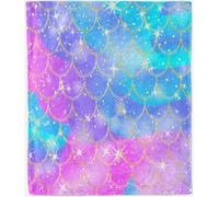 ANHOPE Mermaid Scale Blanket for Bed Sofa Couch All Season Flannel Throw Colorful Fish Scale Print Pattern Soft Warm Lightweight Fleece Throw Blanket for Kids Adults Twin/Double 150 x 200 cm