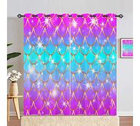 ANHOPE Mermaid Scale Curtains Eyelet 80% Blackout Curtains with Colorful Fish Scale Print Pattern Thermal Soundproof Decorative Window Drapes for Kids Girls Bedroom Living Room 55 x 72 Inch 2 Panels