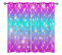 ANHOPE Mermaid Scale Curtains Eyelet Blackout Thermal Insulated Curtains Fish Scale Print Pattern Soft Soundproof Privacy Window Drapes for Kids Girls Bedroom Living Room 46 x 54 Inch Drop 2 Panels
