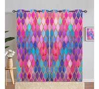 ANHOPE Mermaid Scale Curtains Eyelet Ring Top Soft Thermal Insulated Blackout Curtains Geometric Fish Scale Print Pattern Decorative Window Drapes for Bedroom Living Room 66 x 90 Drop Inch 2 Panels