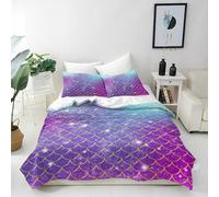 ANHOPE Mermaid Scale Single Duvet Cover Set | Rainbow Gradient Glitter Star Print, Soft Breathable Microfibre, Includes 2 Pillowcases, Kids Girls Bedding Quilt Cover Set