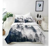 ANHOPE Misty Forest Duvet Cover Set Soft Microfibre Polyester Quilt Cover 3 PCS Bedding Set with 2 Pillowcase Foggy Mountain Print Pattern Comforter Cover with Zipper Closure Single (135 x 200 cm)