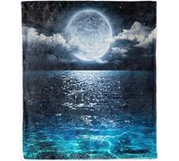 ANHOPE Moon Ocean Cloud Night Blanket 130 x 150 cm | Soft Warm Lightweight Flannel Fleece Throw for Sofa, Bed, Couch, Travel, Camping, All Seasons, Gift for Kids Boys Girls