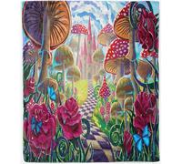 ANHOPE Mushroom Blanket for Bed Sofa Couch Soft Warm Lightweight Flannel Throw Blanket Abstract Castle Red Rose Print Pattern All Season Fleece Throw for Kids Adults Twin/Double 150 x 200 cm