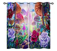 ANHOPE Mushroom Curtains Eyelet Soft Thermal Insulated Blackout Curtains Abstract Colorful Castle Rose Print Pattern Ring Top Drapes for Bedroom Living Room 46 x 54 Inch Drop 2 Panels