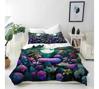 ANHOPE Mushroom Garden Single Duvet Cover Set | Night Forest Moon Rose Butterfly Print, Soft Breathable Microfibre, Includes 2 Pillowcases, Printed Bedding Quilt Cover Set