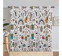 ANHOPE Music Curtains Eyelet 80% Blackout Room Darkening Curtains with Retro Hand Drawn Doodle Musical Print Pattern Light Blocking Window Drapes for Bedroom Living Room 66 x 72 Inch Drop 2 Panels