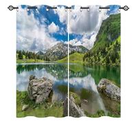 ANHOPE Nature Curtains Eyelet 80% Blackout Room Darkening Curtains Forest Mountain Lake Landscape Print Pattern Light Blocking Window Drapes for Bedroom Living Room 66 x 54 Inch Drop 2 Panels