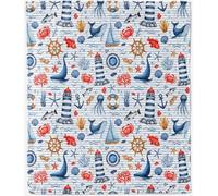 ANHOPE Nautical Blanket for Sofa Couch Bed All Season Flannel Throw Blanket Lighthouse Sailboat Anchor Whale Print Pattern Soft Lightweight Fleece Throw for Kids Adults Twin/Double 150 x 200 cm