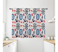 ANHOPE Nautical Curtains Eyelet Ring Top Blackout Thermal Insulated Curtains Compass Anchor Rudder Lifebuoy Print Pattern Soft Window Drapes for Bedroom Living Room 28 x 54 Inch 2 Panels