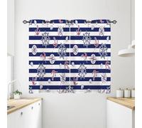 ANHOPE Nautical Curtains Eyelet Soft Thermal Insulated Blackout Curtains Striped Background Anchor Compass Shell Print Pattern Ring Top Window Drapes for Bedroom Living Room 28 x 54 Inch 2 Panels
