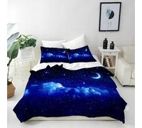ANHOPE Night Duvet Cover Set Soft Breathable Microfibre Quilt Cover with 2 Pillowcase Cloud Moon Stars Print Pattern 3 Pcs Bedding Set with Zipper Closure Double 200 x 200 cm