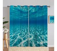 ANHOPE Ocean Curtains Eyelet Soft Thermal Insulated Blackout Curtains Underwater World Blue Deep Sea Print Pattern Ring Top Window Drapes for Bedroom Living Room 55 x 72 Inch 2 Panels