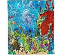 ANHOPE Ocean Turtle Octopus Jellyfish Throw Blanket 130 x 150 cm | Soft, Warm, Lightweight Flannel Fleece, for Sofa, Bed, Couch, Travel, Camping, All Seasons, Gift for Kids Boys Girls